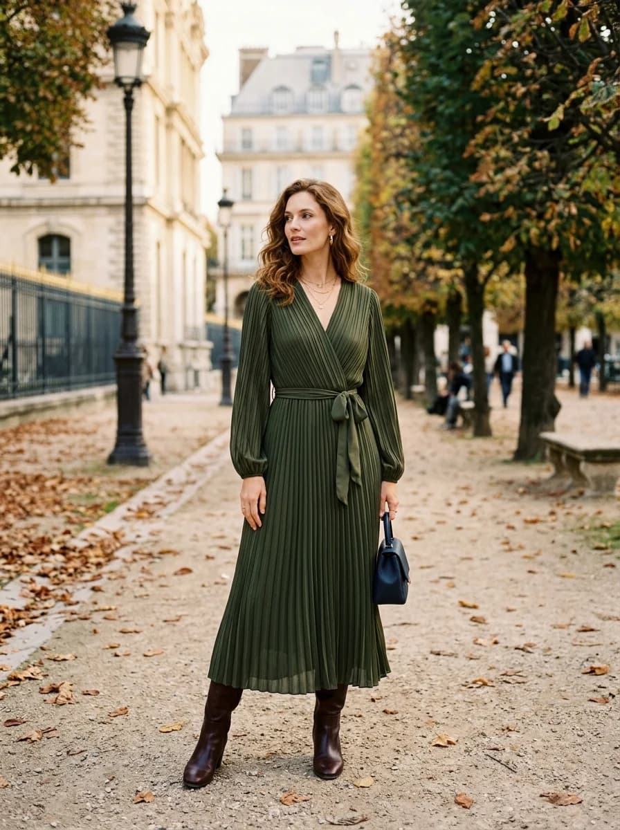 Plissee Midi-Kleid