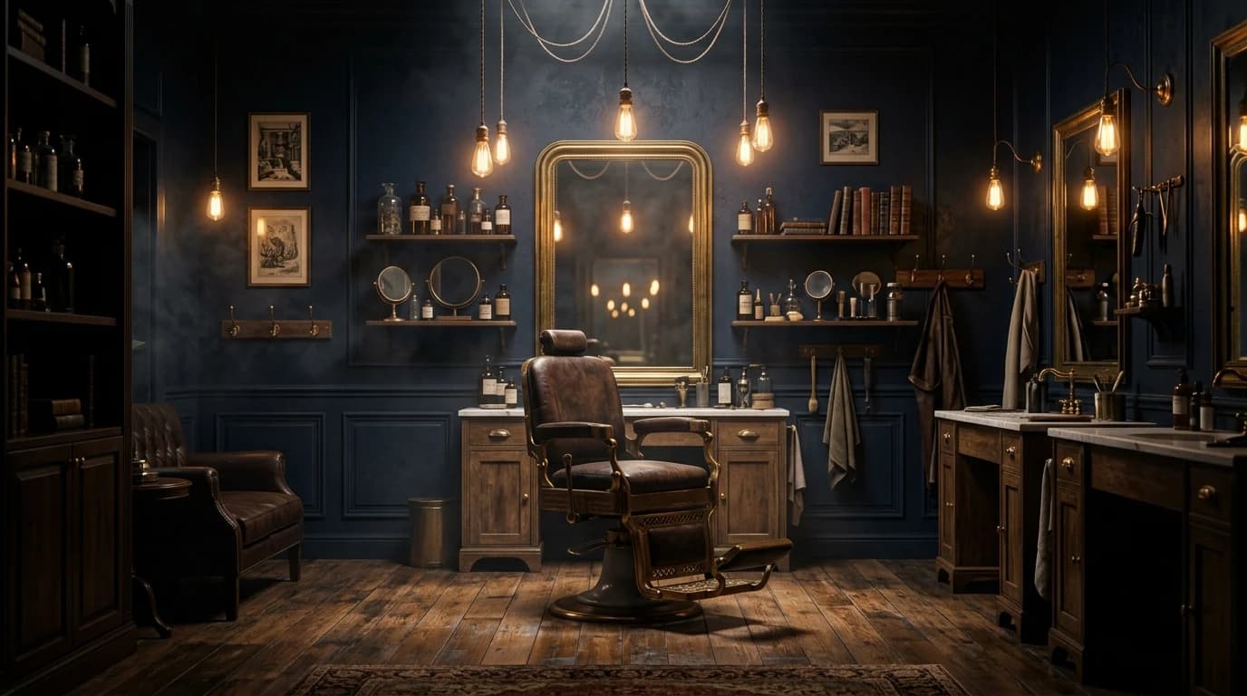 Razor House Innenraum, Edison-Bulbs, dunkles Leder